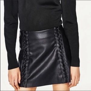 Zara Faux Leather Lace Up Mini Skirt